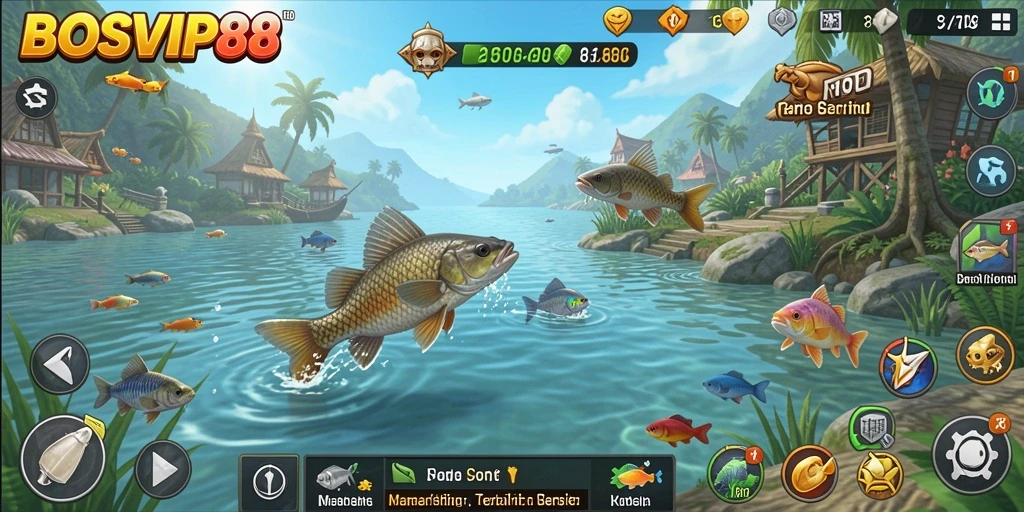 Tampilan menarik dari gameplay BOSVIP88 dengan berbagai jenis ikan.