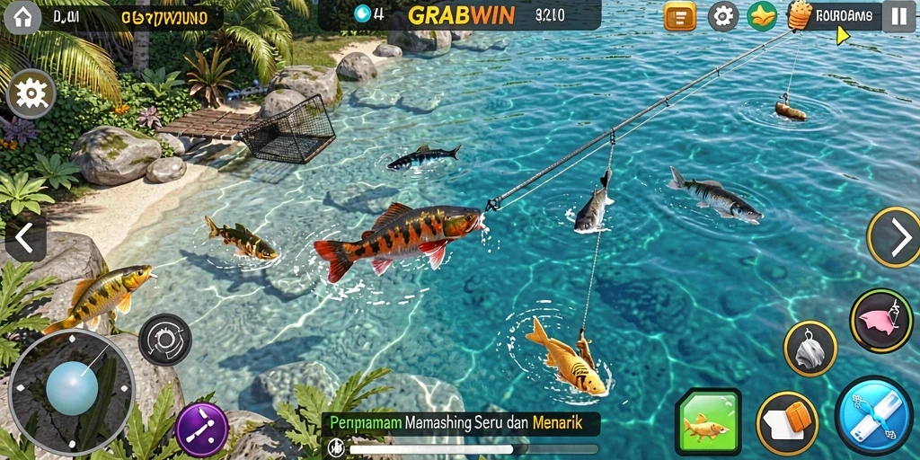 Gameplay GRABWIN menampilkan pengalaman memancing yang mendebarkan dan realistis.