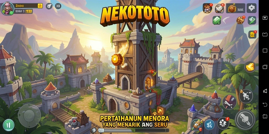 Tampilan gameplay menara pertahanan yang mendebarkan di NEKOTOTO.