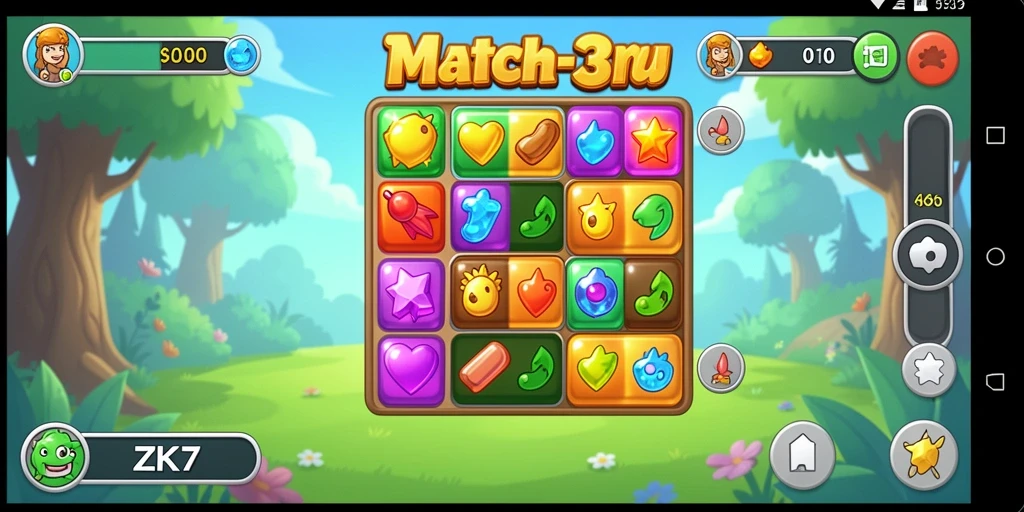 Screenshot utama ZK7 menampilkan gameplay seru Match-3.